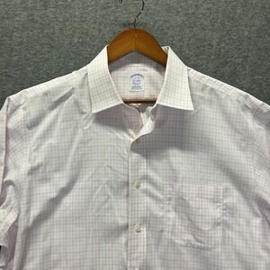 Brooks Brothers Men's 17-33 Shirt Non-Iron Original Polo White Plaid Pink